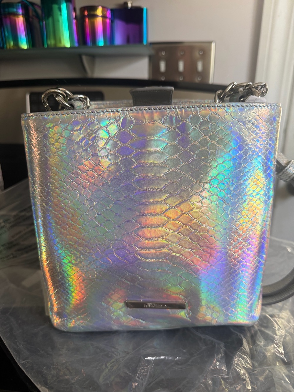 Brahmin Silver Silverleaf Iridescent Mod Mini Amelia -BNWT